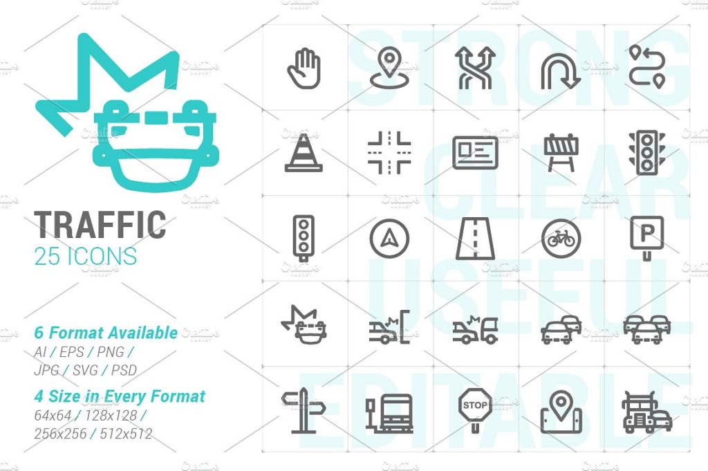 25枚交通线描图标打包下载[PNG，JPG，SVG，EPS，AI ]插图