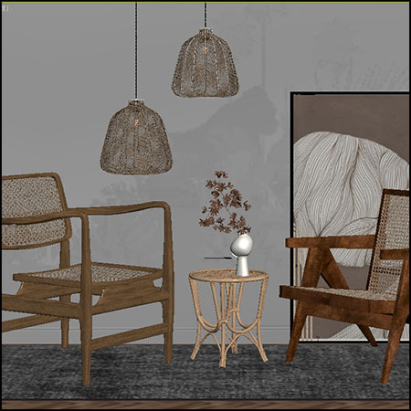 藤编椅组合素材之家精选3D模型By Kha Vi