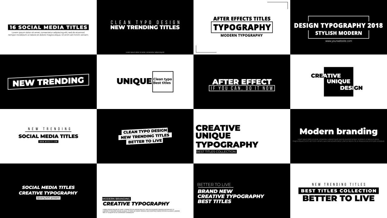 16种黑白简约动态文字标题框素材库精选AE模板