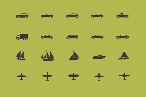 各种不同交通运输工具矢量素材库精选图标 Vehicles Icons / 3 Different Sheets