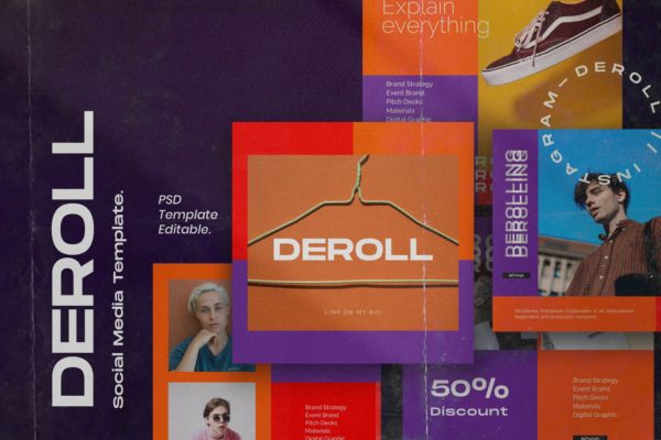 色彩主页Instagram贴图&amp;品牌故事设计素材包v2 DEROLL PACK 2- Instagram Template + Strories