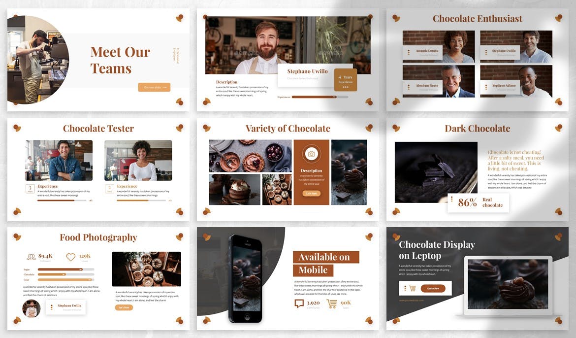 巧克力甜食美食主题PPT幻灯片模板下载 Chocao – Chocolate Powerpoint Template插图(2)