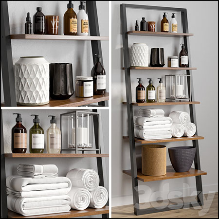 卫生间置物架上的洗浴用品素材之家精选3D模型