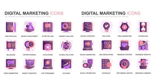 现代扁平化渐变设计风格互联网数字营销主题图标素材