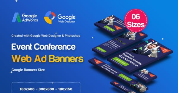 活动推广谷歌广告多尺寸Banner模板素材 C11 – Event Conference Banners GWD &amp; PSD