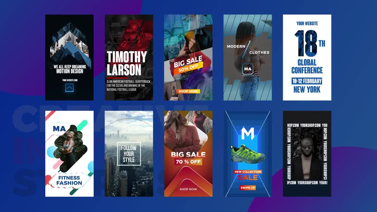 10个干净创意明亮的Instagram故事素材库精选AE模板