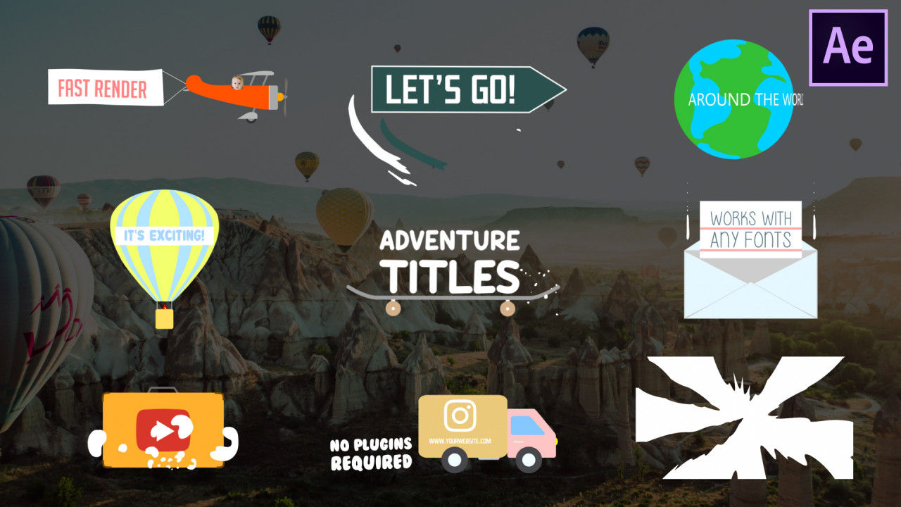 冒险标题彩色卡通素材库精选AE模板