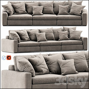 三人位直排布艺沙发素材之家精选3D模型