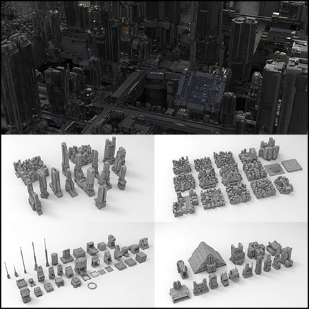 105个科幻城市主题OBJ/ZBrush笔刷