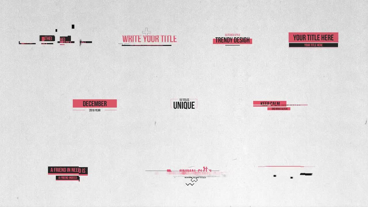 10个不同的现代毛刺标题素材库推荐PR模板