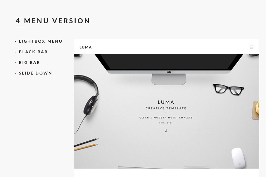 简约现代创意网站Muse模板素材库精选 LUMA – Creative Muse Template插图(2)
