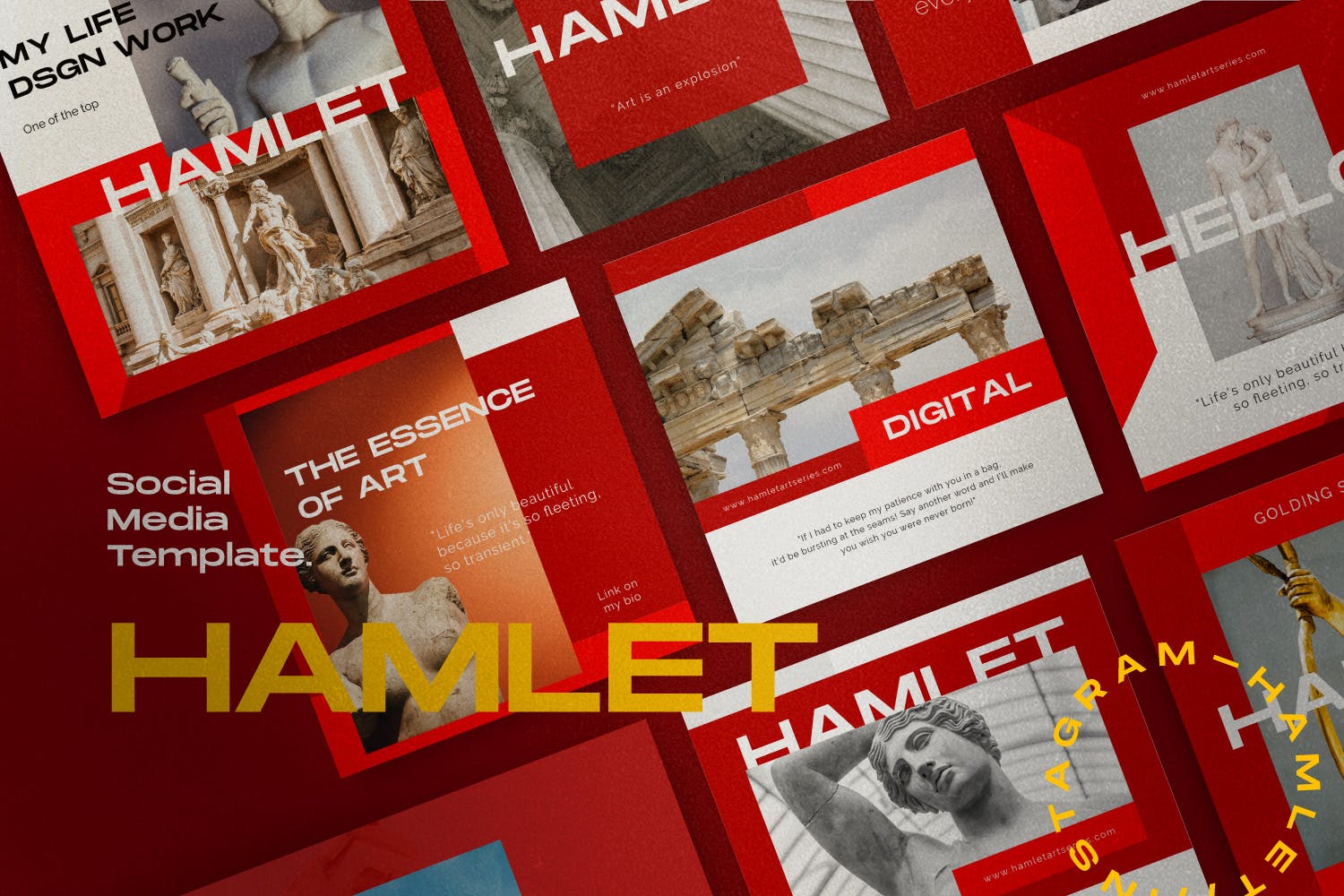 红色设计风格Instagram贴图&品牌故事设计素材包v1 HAMLET PACK 1 – Instagram Template + Stories插图(4)