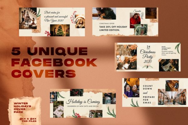撕纸艺术风格圣诞节主题Facebook社交封面设计模板素材库精选 Christmas Facebook Covers