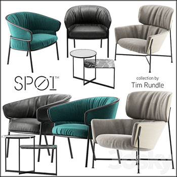 皮革扶手椅和天鹅绒扶手椅和圆桌素材之家精选3D模型