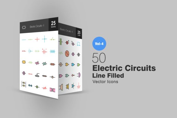50枚电路线路板主题线性填充素材库精选图标 50 Electric Circuits Line Filled Icons