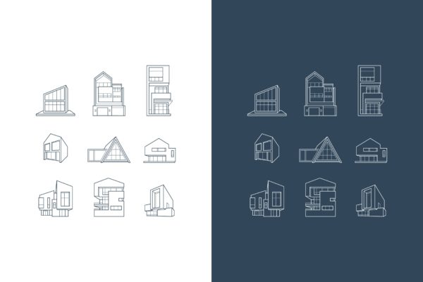 建筑房屋框架结构几何图形矢量素材库精选图标素材 vector logos of icons with architecture houses