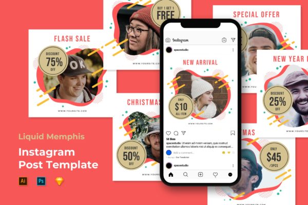 抽象液体图形孟菲斯风格Instagram社交贴图设计模板素材库精选 Instagram Templates