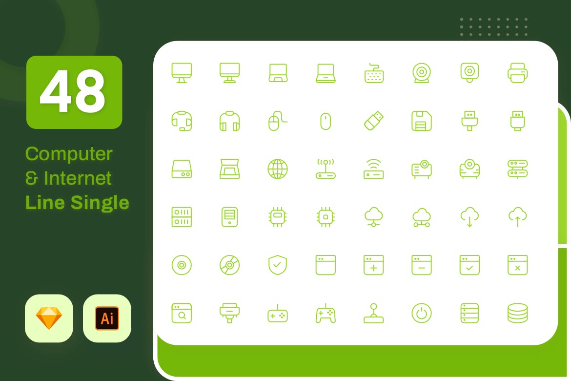 Line Senja系列：电脑IT主题矢量线性素材库精选图标素材包 Line Senja – Computer & IT插图(1)