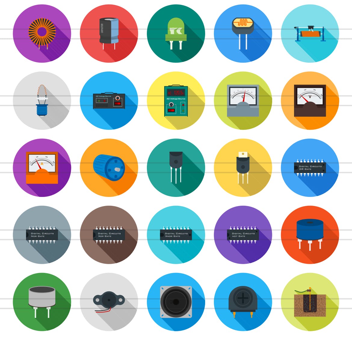 50枚电路线路板主题扁平化阴影图标 50 Electric Circuits Flat Shadowed Icons插图(2)