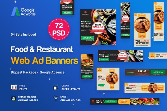72款食品饮食行业Banner素材库精选广告模板 Food & Restaurant Banners Ad – 72 PSD [04 Sets]插图(1)