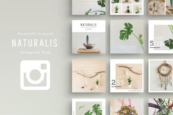 植物盆栽主题社交媒体贴图模板素材库精选[Instagram版本] NATURALIS Instagram Pack