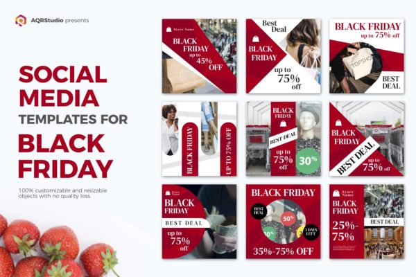 黒五折扣活动社交广告设计模板素材库精选 Black Friday Social Media Posts