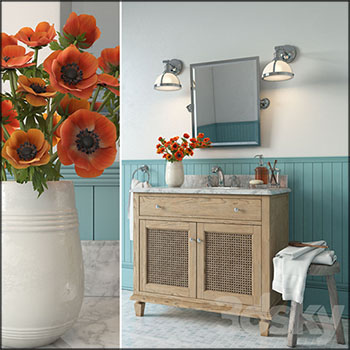 卫生间陶瓷花盆摆件和洗漱台镜子素材之家精选3D模型