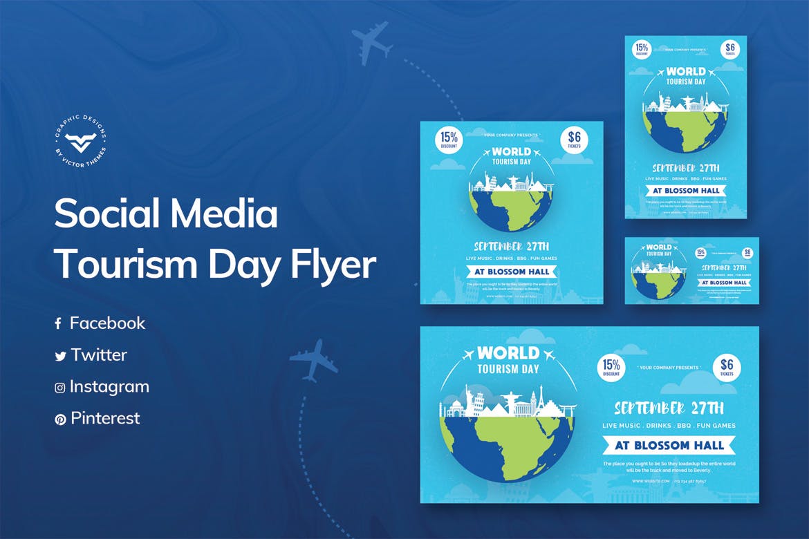 世界旅游日主题推广社交媒体设计模板素材库精选 World Tourism Day Social Media Template插图(1)