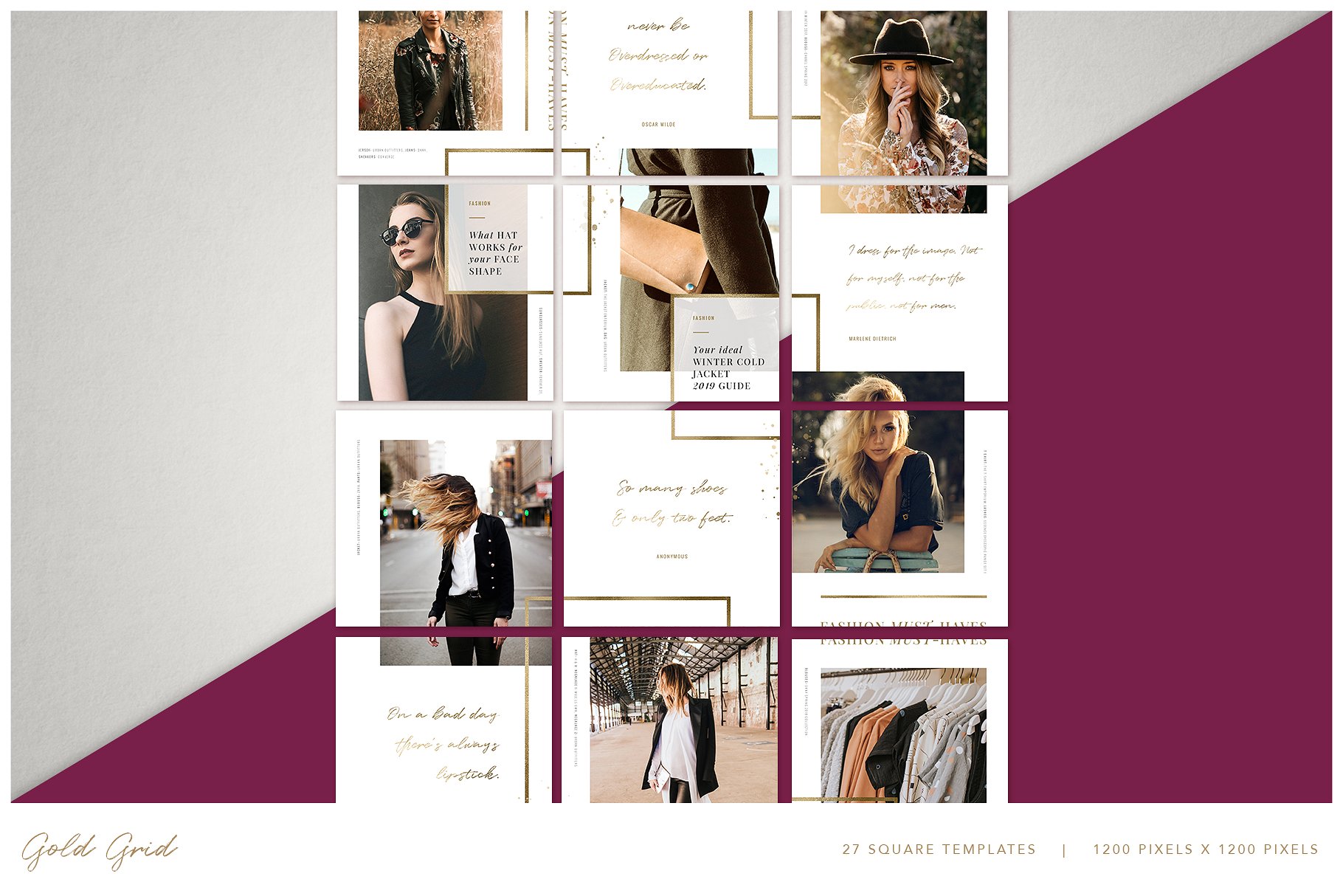 时尚典雅Ins故事&文章贴图模板素材库精选 THE GRID | Instagram Posts Layout插图(3)