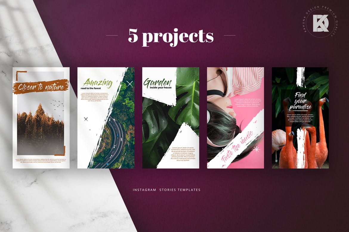 笔刷几何图案Instagram品牌故事设计素材 Brush Instagram Stories Pack插图(1)