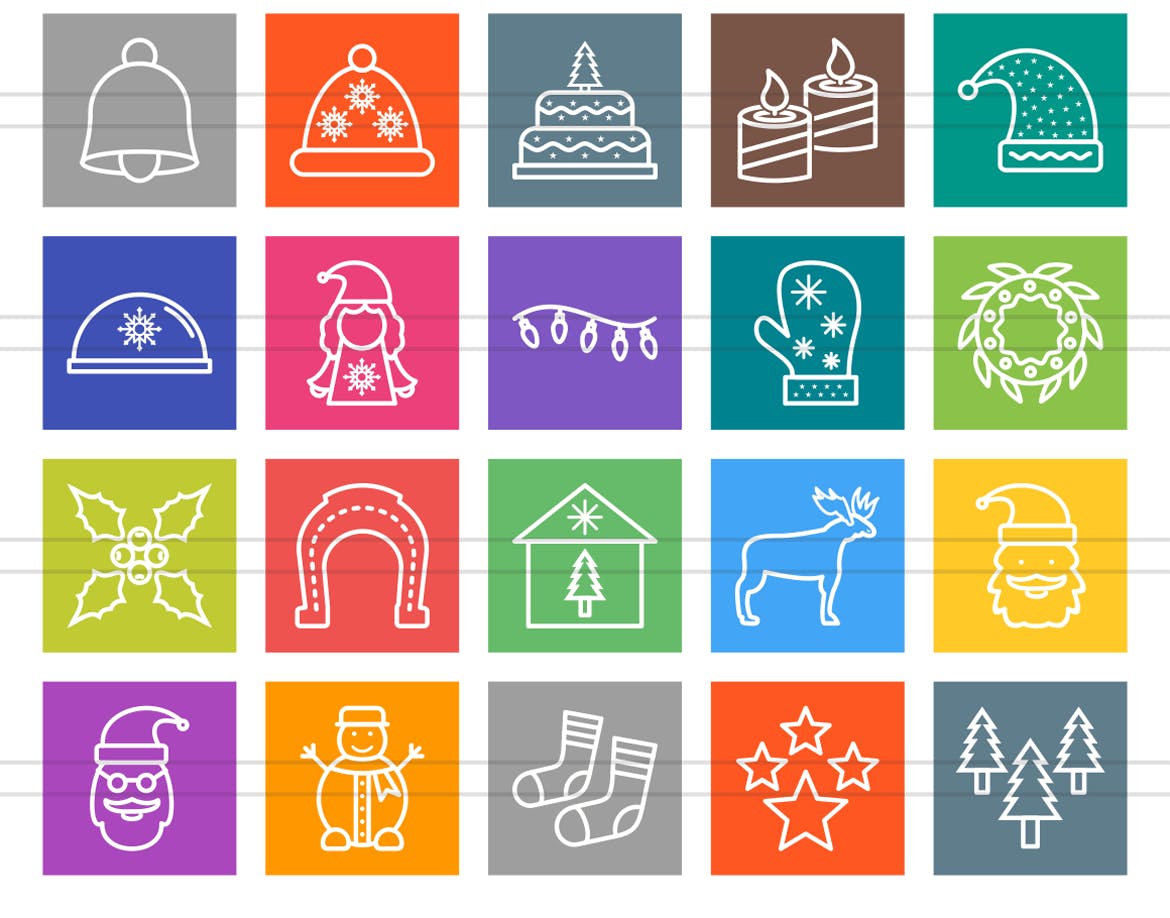 40枚圣诞节主题彩色矢量线性图标 40 Christmas Line Multicolor B/G Icons插图(2)