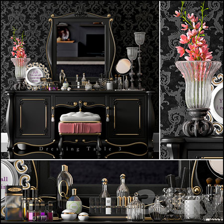 欧式梳妆台和装饰品素材之家精选3D模型