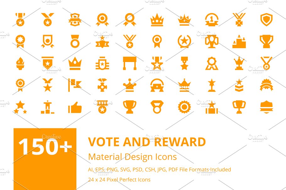 150+投票&奖杯奖牌Material Design设计规范图标下载 150+ Vote and Reward Material Icons插图