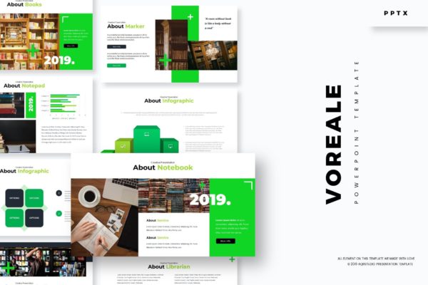 书店/图书馆宣传PPT幻灯片模板 Voreale – Powerpoint Template
