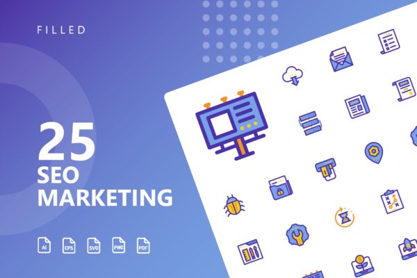 25枚SEO搜索引擎优化营销矢量填充素材库精选图标v1 SEO Marketing Filled Icons