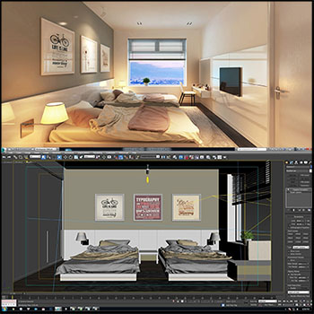 双人床旅店旅馆室内卧室场景素材之家精选3D模型