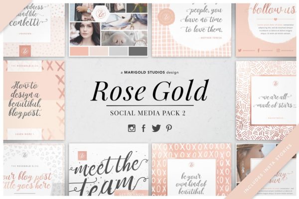 女性化社交媒体贴图模板素材库精选 ROSE GOLD | Social Media Pack 2