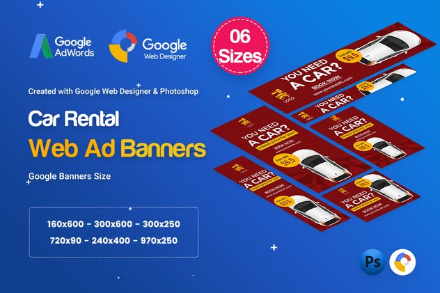 汽车租赁HTML5横幅素材库精选广告模板素材 Car Rental HTML5 Banners Ad D25 – GWD & PSD插图(1)