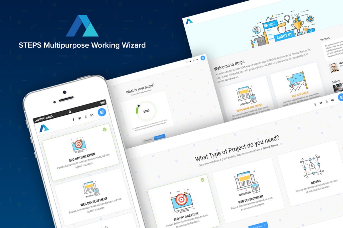 互联网产品设计策划开发服务网站HTML模板素材库精选 Steps – Multipurpose Working Wizard with Branches插图