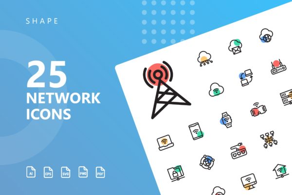 网络科技主题彩色圆点矢量素材库精选图标 Network Shape Icons