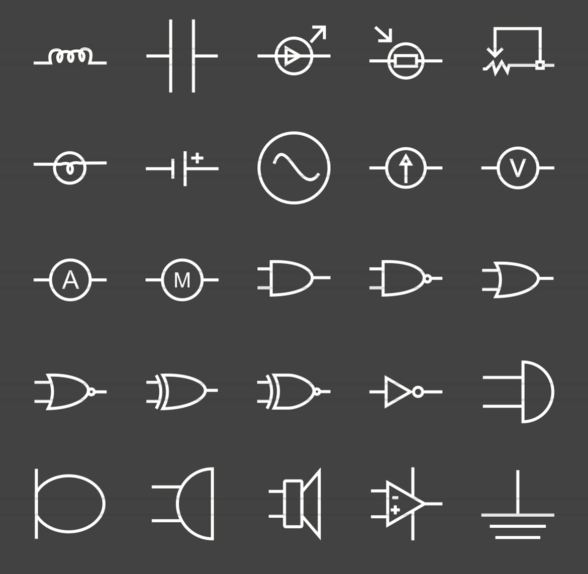 50枚电路线路板主题反转色线性素材库精选图标 50 Electric Circuits Line Inverted Icons插图(2)