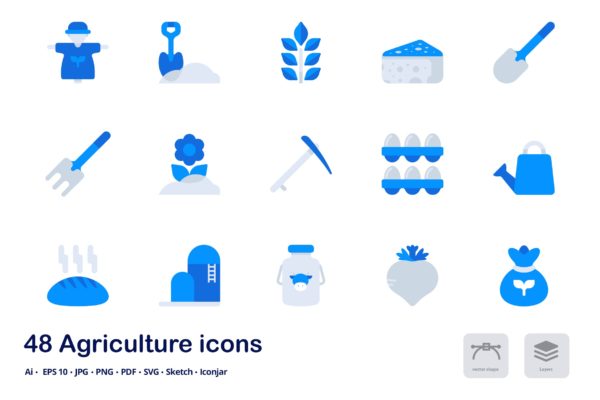 农业主题双色调扁平化矢量图标素材 Agriculture Accent Duo Tone Flat Icons