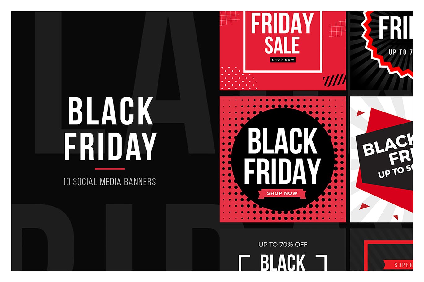 社交媒体黒五购物节促销广告Banner设计模板素材库精选v3 Black Friday Social Media Banners V3插图