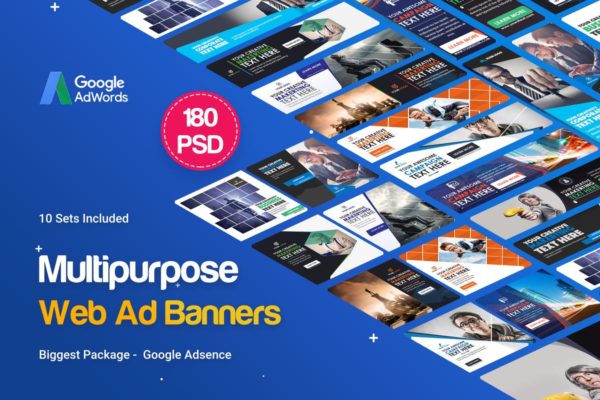 超级实用的多用途常用规格Banner素材库精选广告模板v2 Multipurpose Banners Ad – 180PSD [ 10 Sets ]