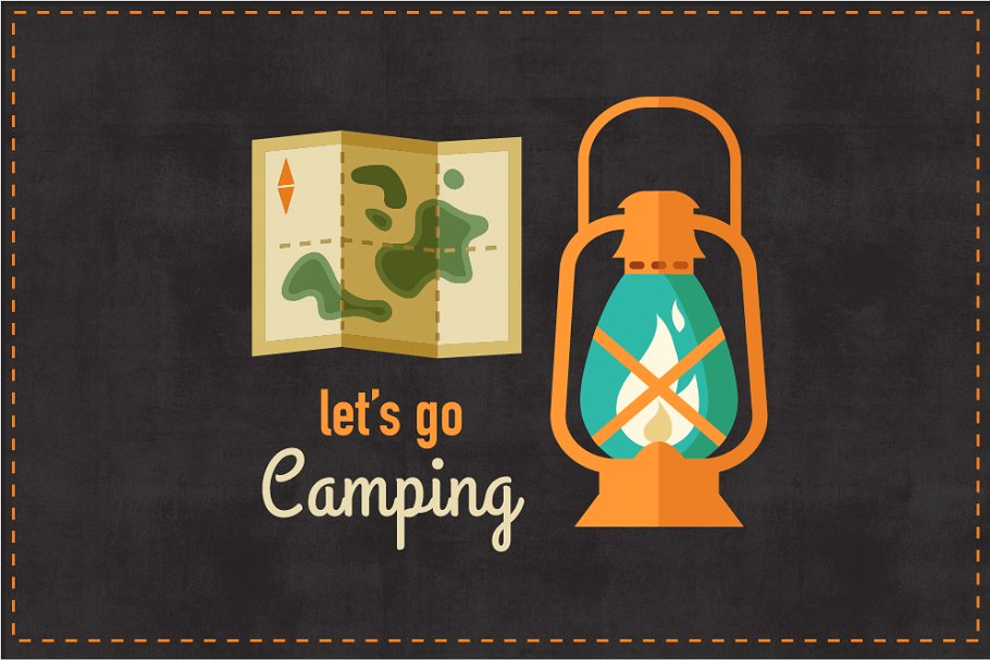 露营和徒步扁平风格矢量图标图形集 Camping & Hiking flat icon set插图(1)