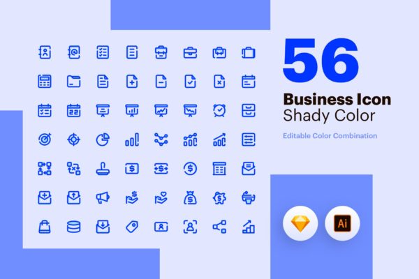 56枚商业主题彩色阴影矢量素材库精选图标素材包 Business Icon – Shady Color