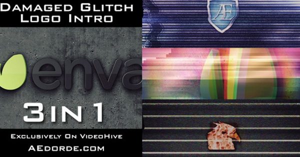失真特效视频Logo演示素材库精选AE模板 Damaged Glitch Logo Intro – 3in1 Pack