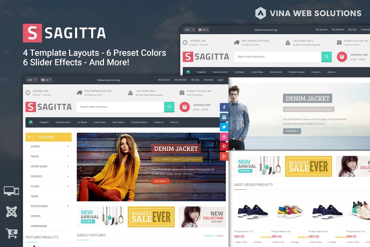 响应式电商购物网站Joomla主题模板素材库精选 Sagitta – Responsive Joomla eCommerce Template插图