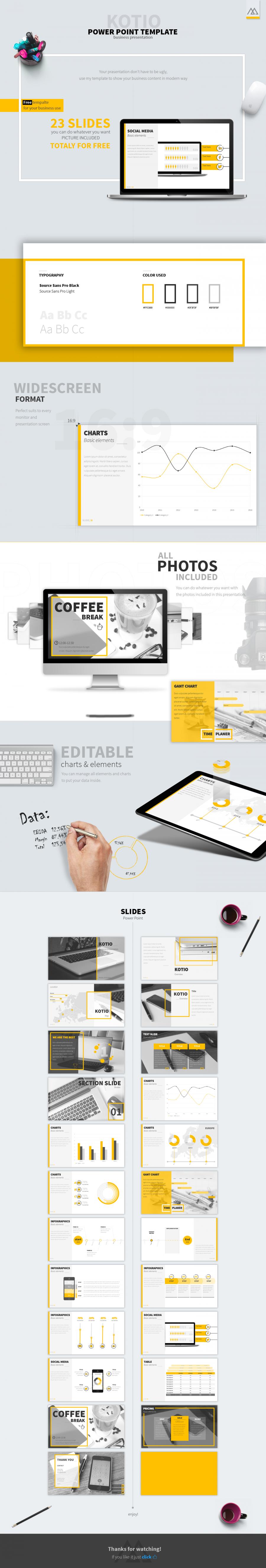 一套黄色系简洁精美免费PPT Kotio Free Powerpoint Templates插图