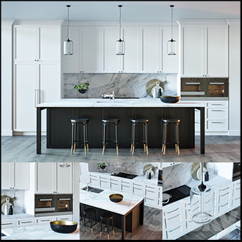 黑色和白色欧式厨房橱柜素材之家精选3D模型